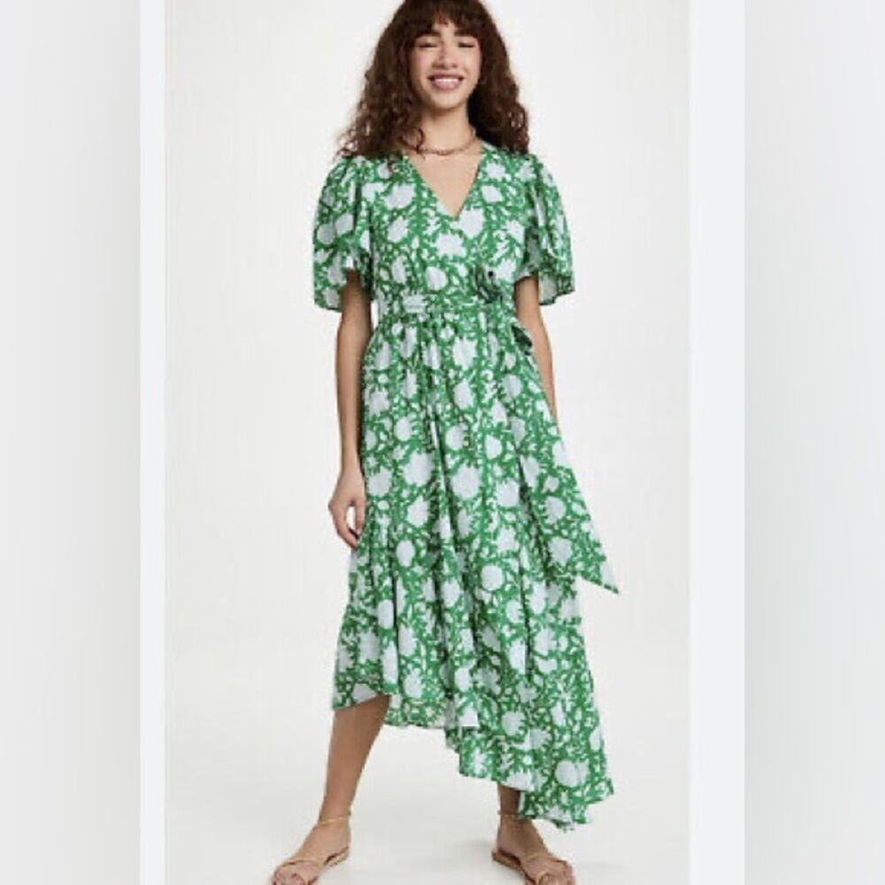 Mille Helena Floral Block Print Midi Wrap Dress Boho Resortwear NWOT Sz XXS